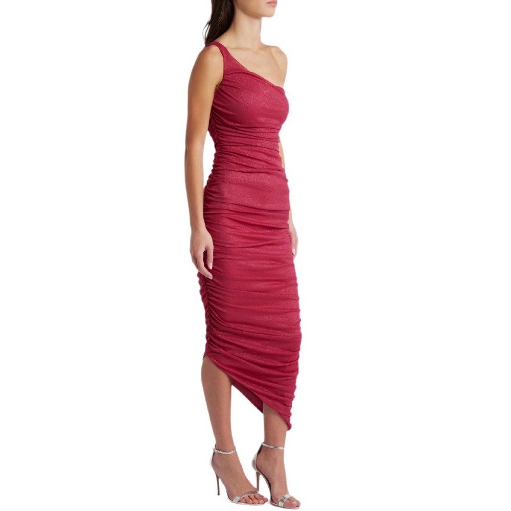 Jump Apparel Ruched One-Shoulder Midi Dress Pink NWT Prom Formal Occasion Party - Picture 6 of 13